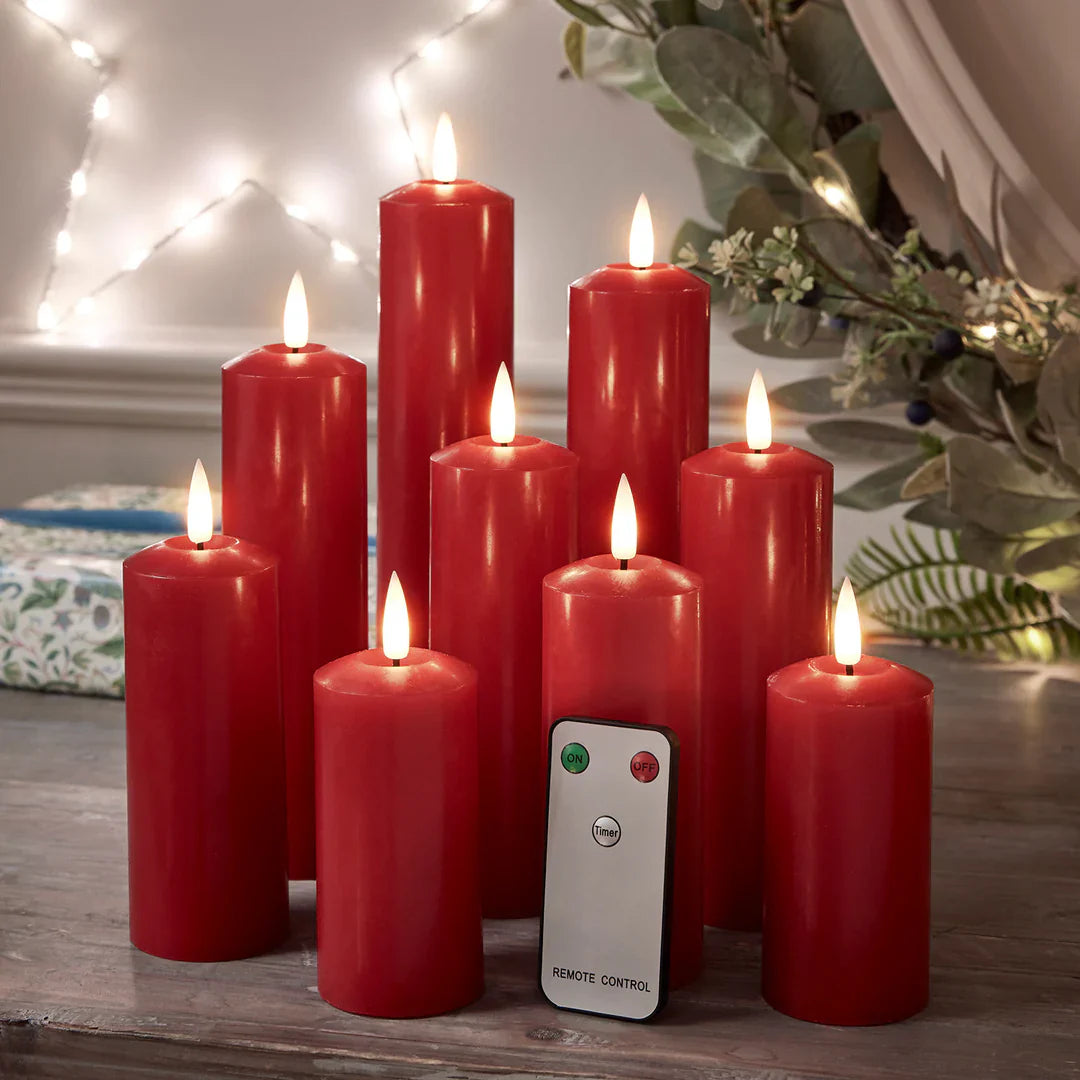 Rote LED-Kerzen → Echtwachs, Timer & Fernbedienung