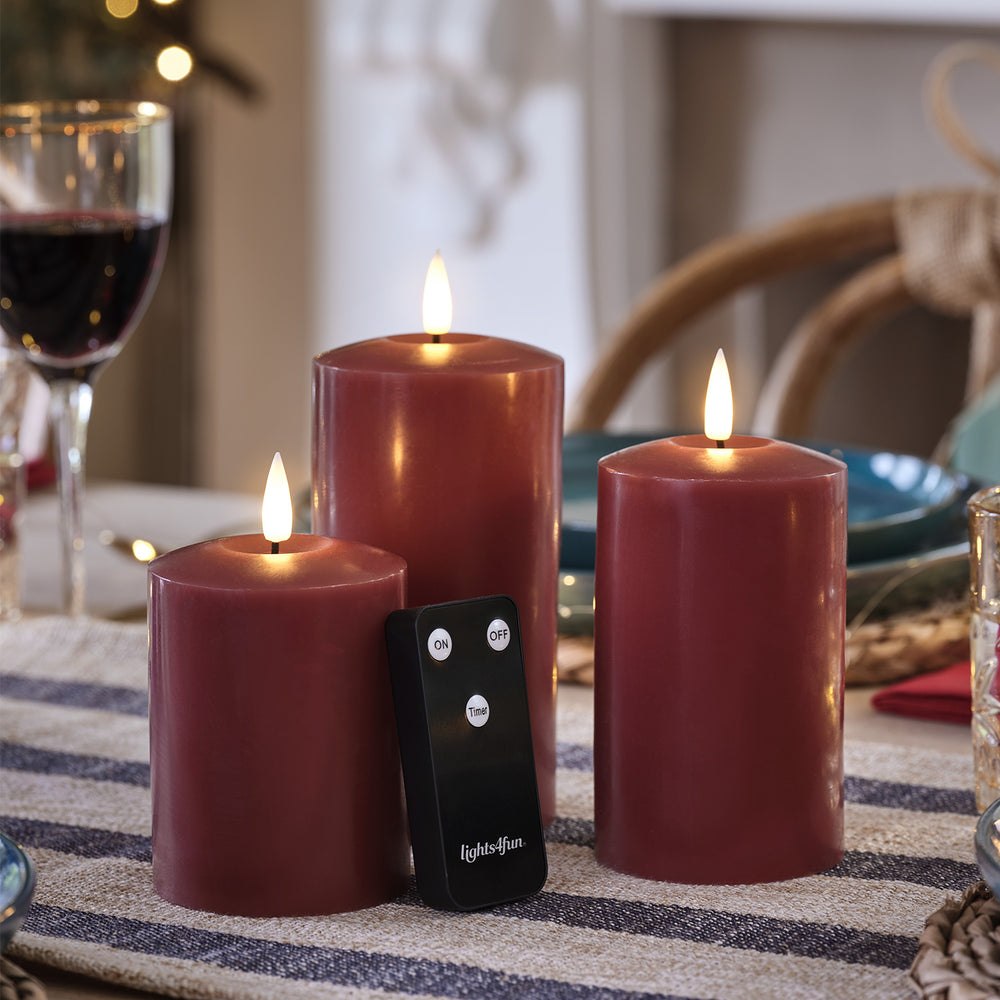 TruGlow® LED Kerzen Echtwachs Trio burgunderot