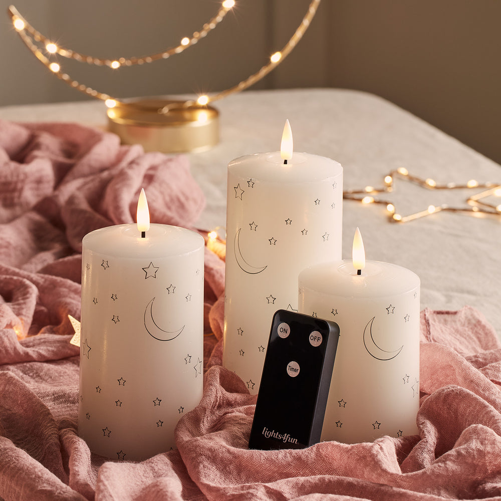 TruGlow® LED Kerzen Trio Mond und Sterne mit Fernbedienung