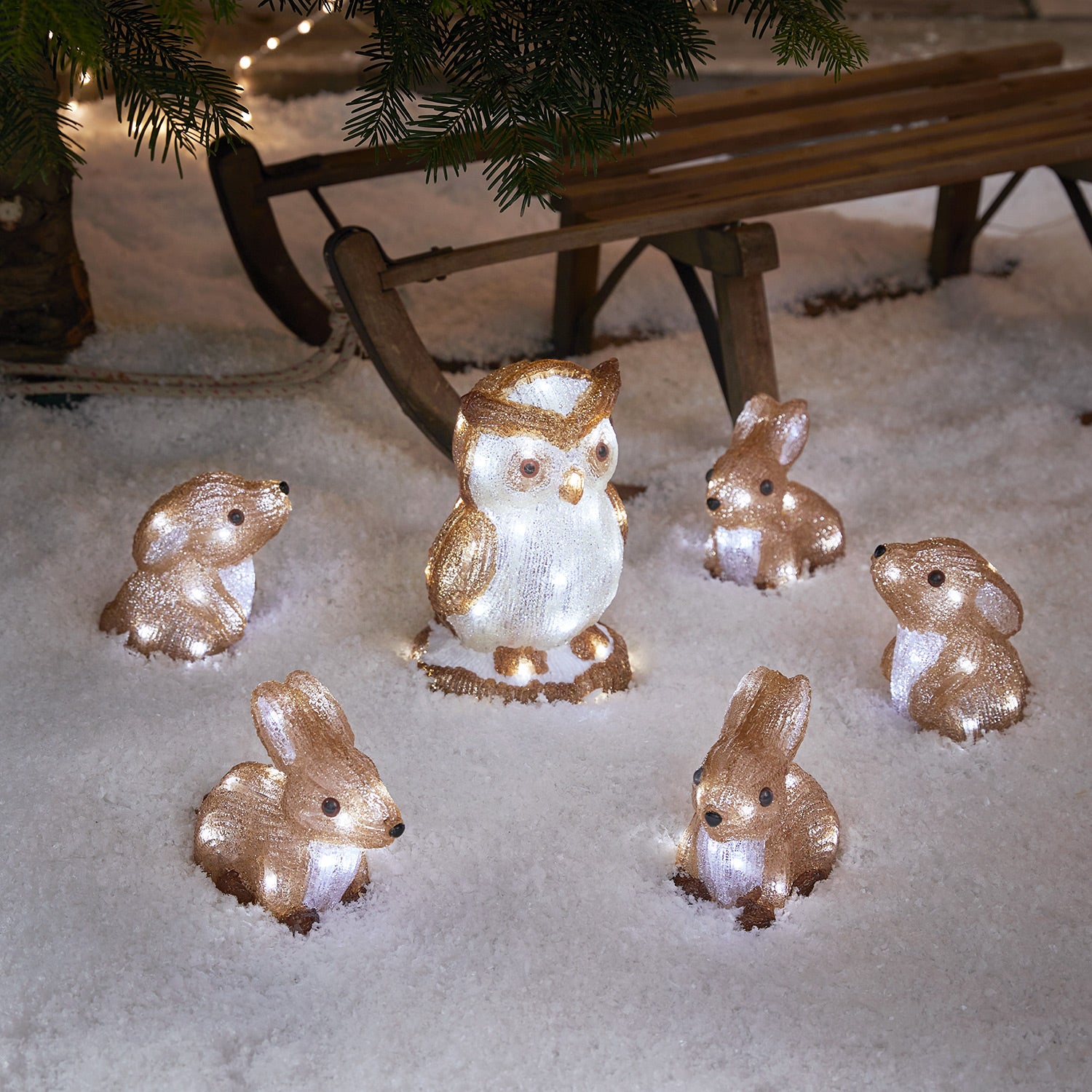 Acryl Weihnachtsfiguren außen Hasen und Eule online kaufen