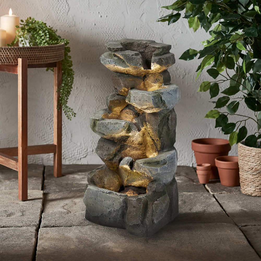 Ingleton 88cm LED Gartenbrunnen Felsen