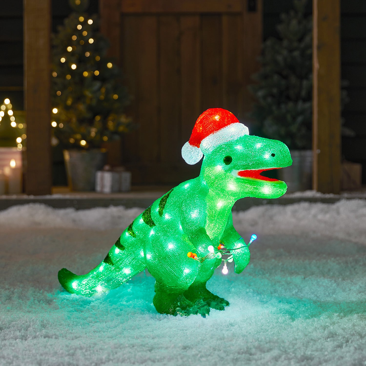 außen 47cm Acryl Dinosaurier Weihnachtsfigur –