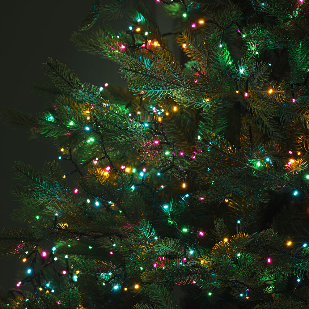 1000er LED Lichterkette Kaskadenform Cluster Lichterkette bunt koppelbar schwarzes Kabel