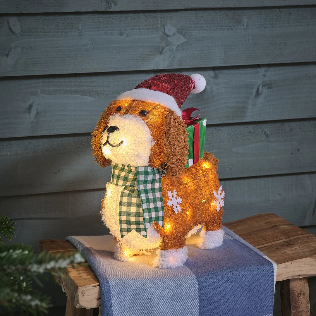 35cm LED Weihnachtsfigur außen Hündin Sparkle mit Geschenk