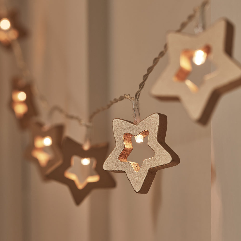 15er Lichterkette Sterne gold mit Fernbedienung