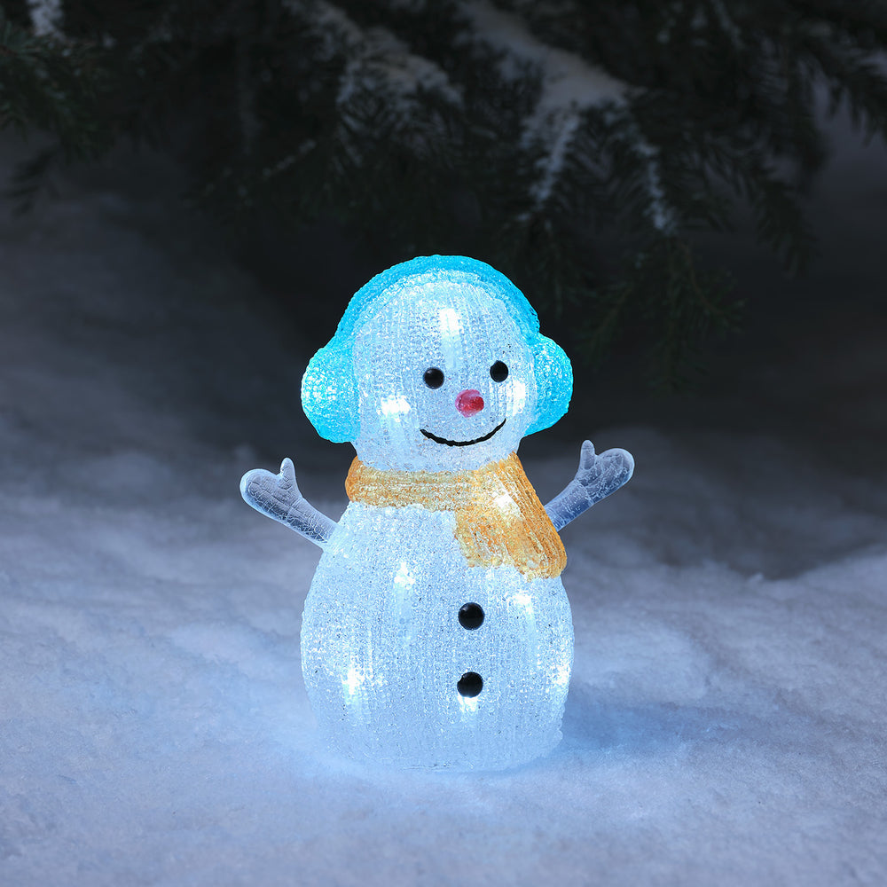 22cm LED Acryl Schneemann mit Ohrenwärmern