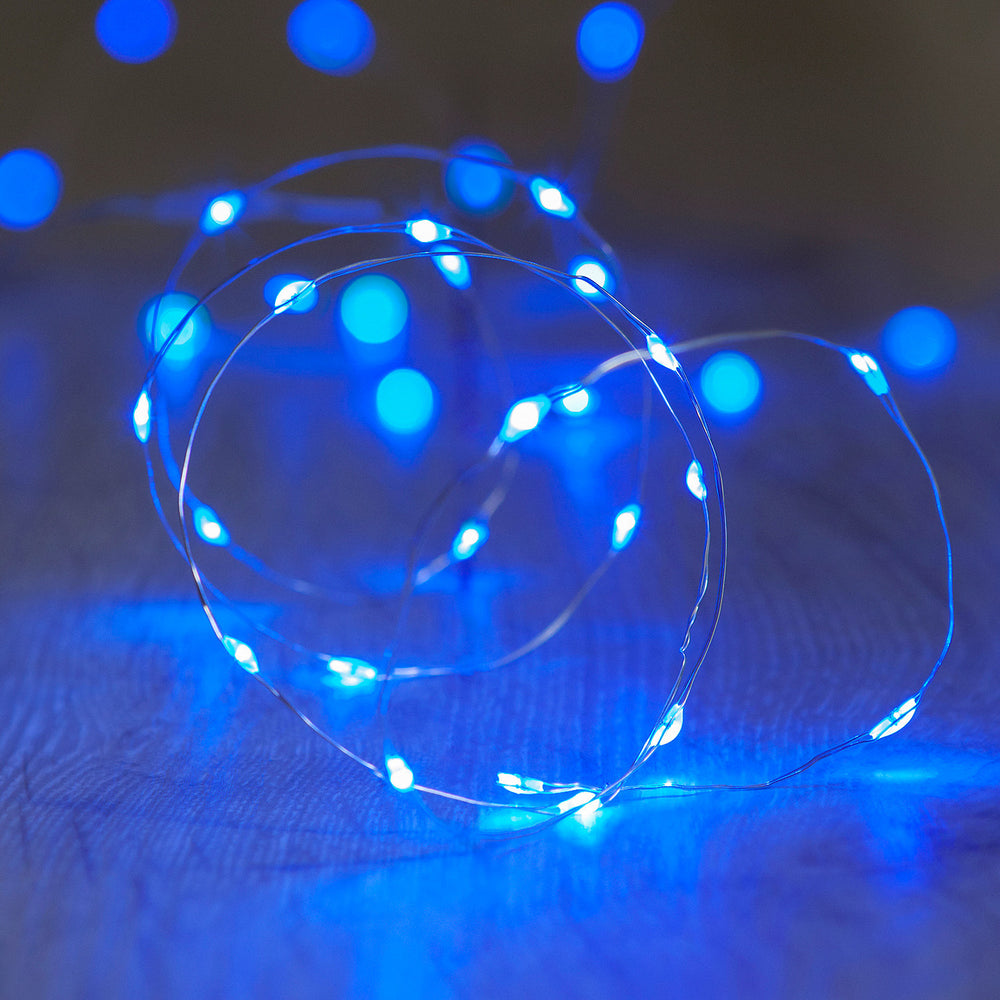 20er LED Micro Lichterkette blau batteriebetrieben