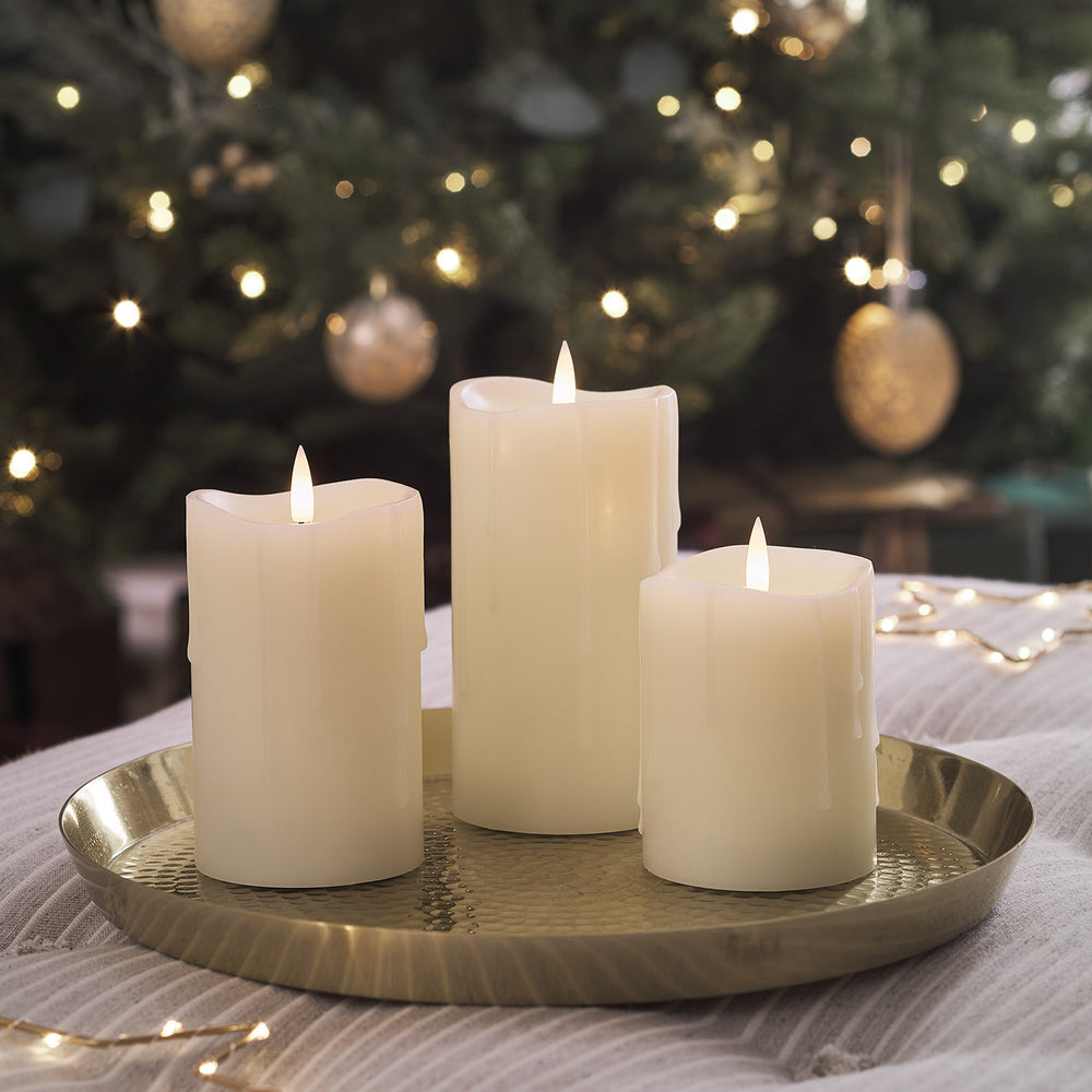 TruGlow® LED Kerzen Echtwachs Trio mit Wachstropfen mit Fernbedienung