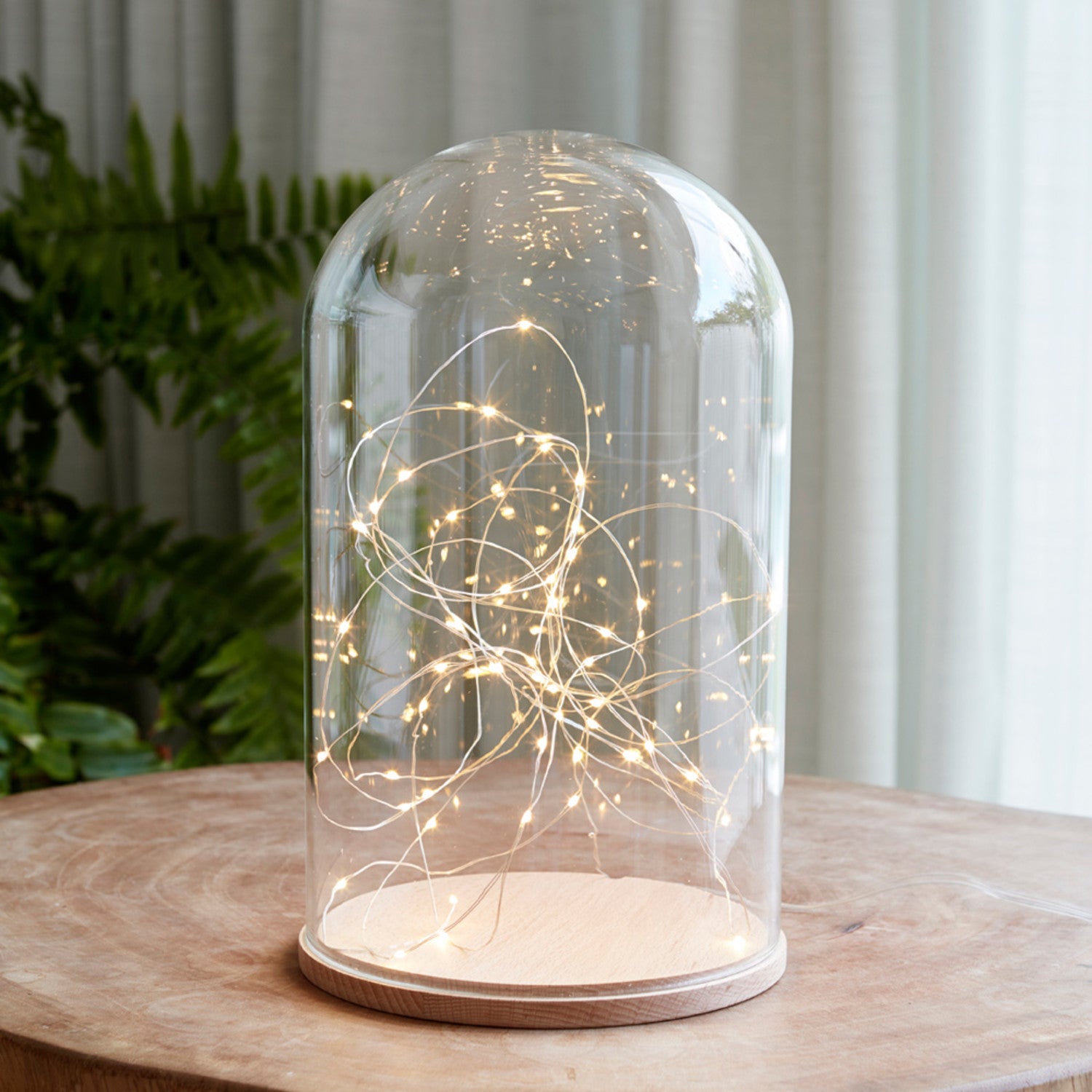 Goobay Glasglocke Mit LED-Lichterkette – 5 M, Warmweiß, Holzfuß, USB-Betrieb, Für Deko & Weihnachten
