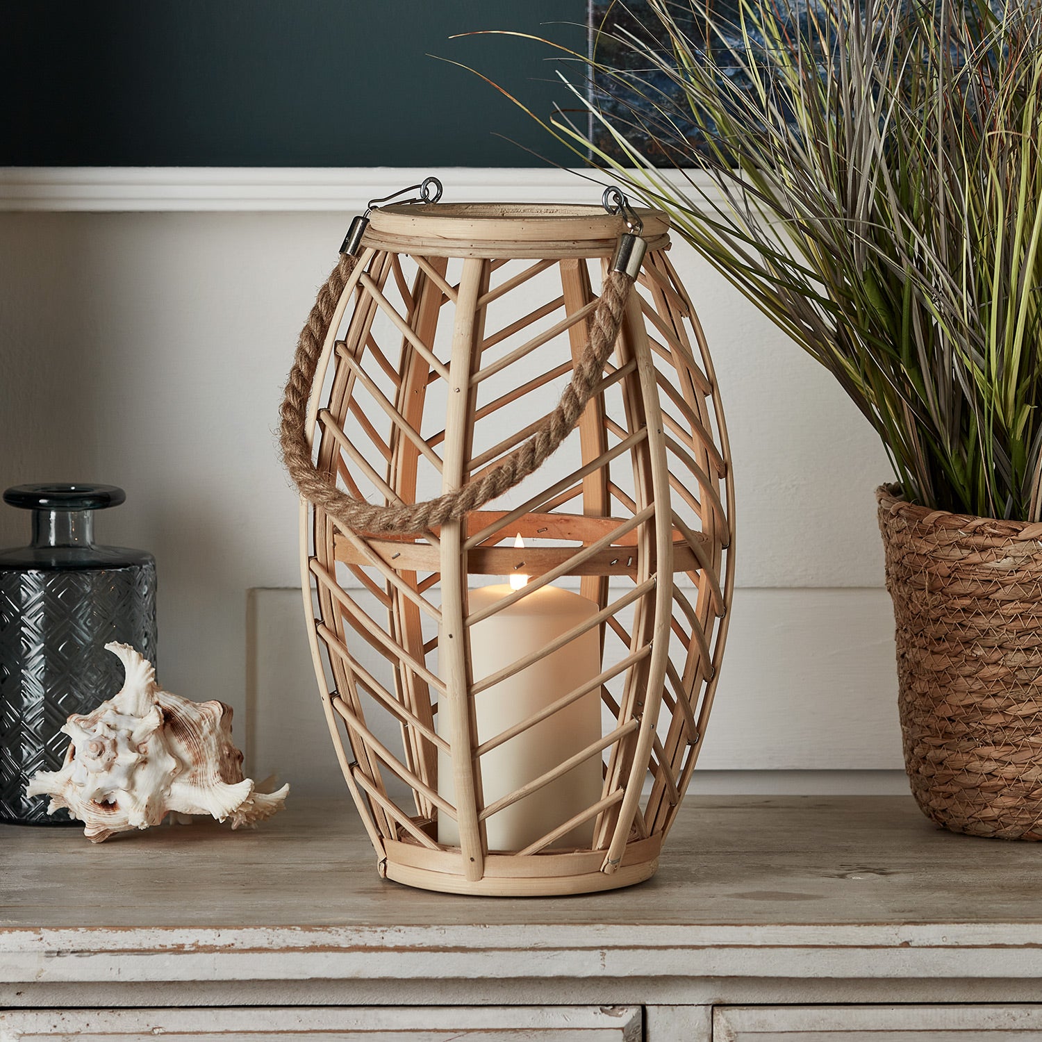 Große Bambus Laterne mit TruGlow® Outdoor Kerze – | Kerzenhalter