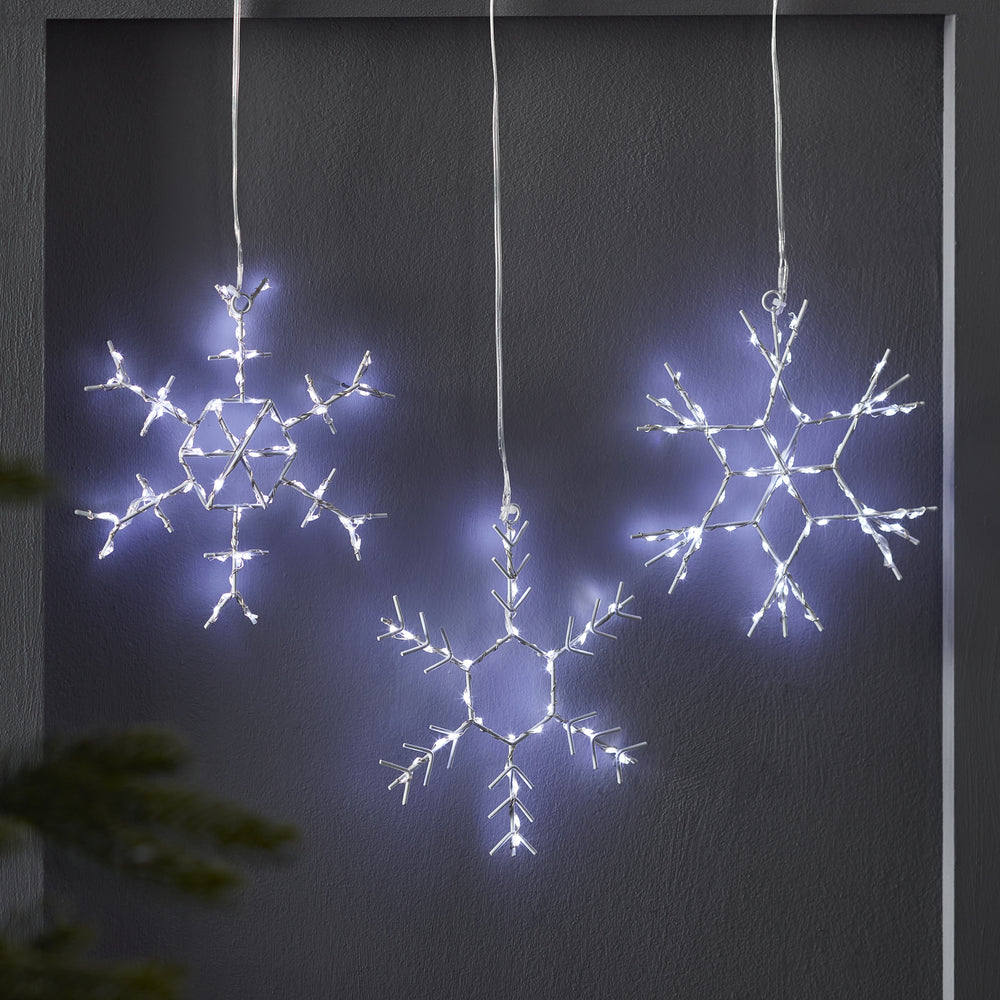 3er Set LED Weihnachtsdeko Schneeflocken