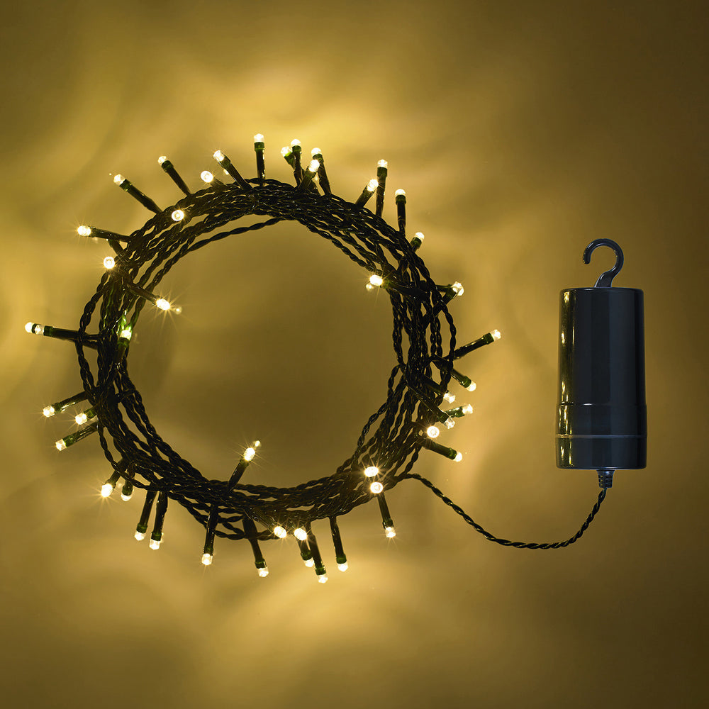 50er LED Batterie Lichterkette Außen warmweiß grünes Kabel