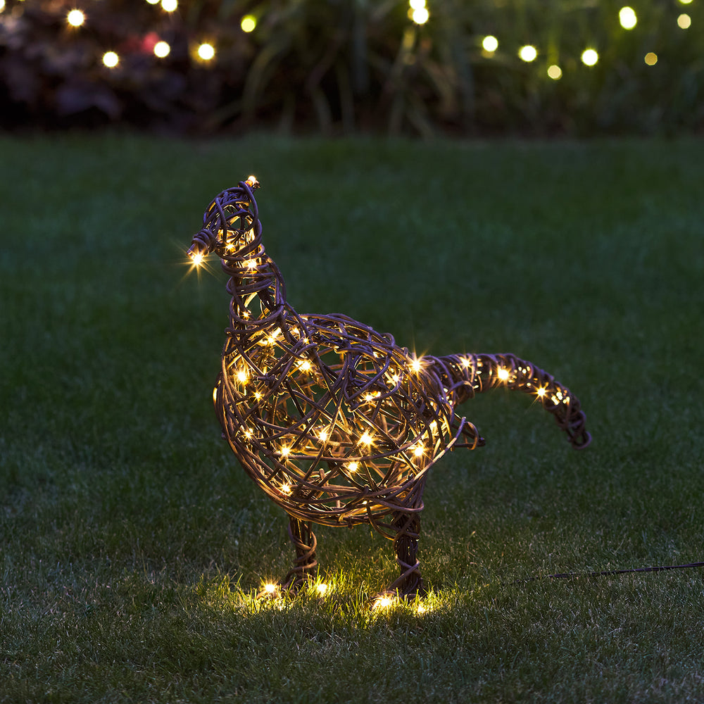 Solar LED Figur Fasan aus Rattan