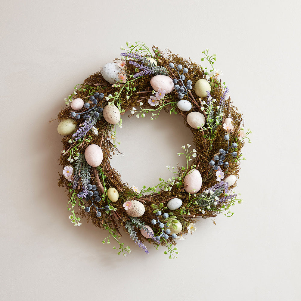 43cm Osterkranz Eier, Blumen und Moos mit Micro Lichterkette