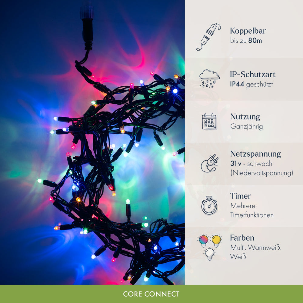 Core Connect 10m 100er LED Lichterkette bunt koppelbar grünes Kabel