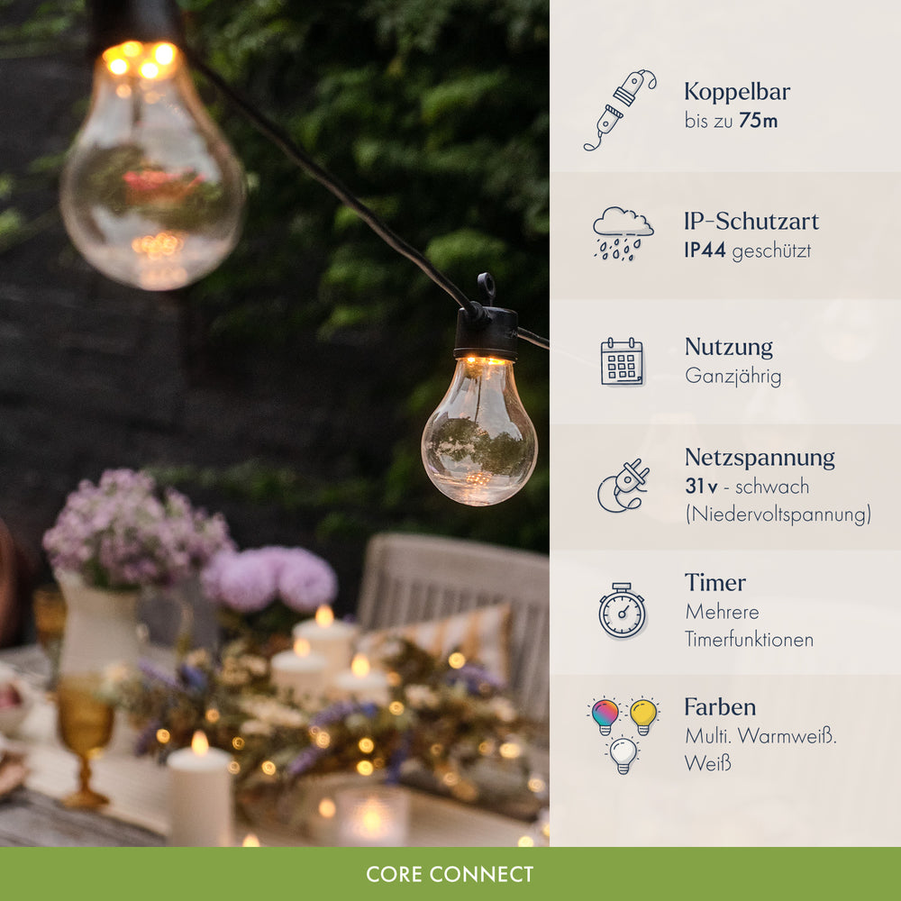Core Connect 5m 10er Party Lichterkette warmweiß koppelbar schwarzes Kabel