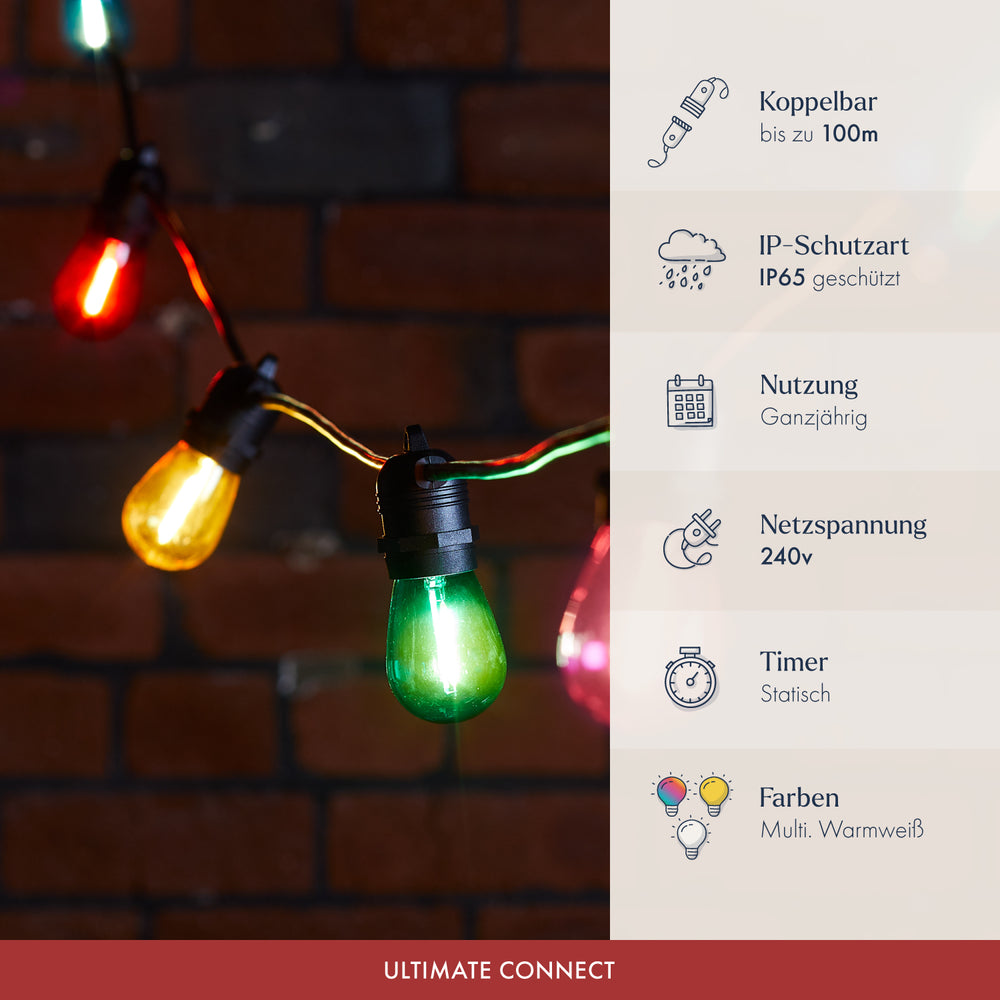 Ultimate Connect 5m 10er LED Lichterkette Glühbirnen bunt koppelbar schwarzes Kabel