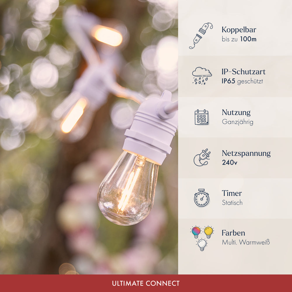 Ultimate Connect 5m 10er LED Lichterkette Glühbirnen warmweiß koppelbar weißes Kabel