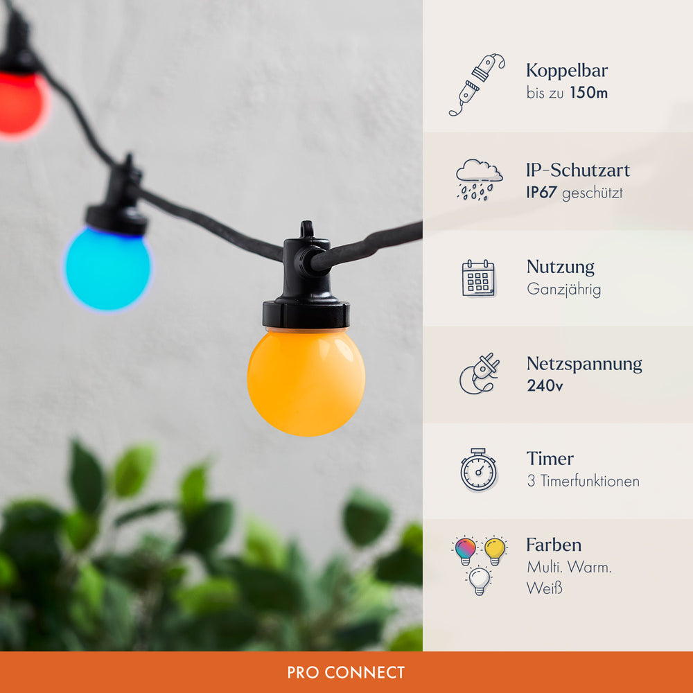 Pro Connect IP67 5m 10er Party Lichterkette bunt koppelbar schwarzes Kabel