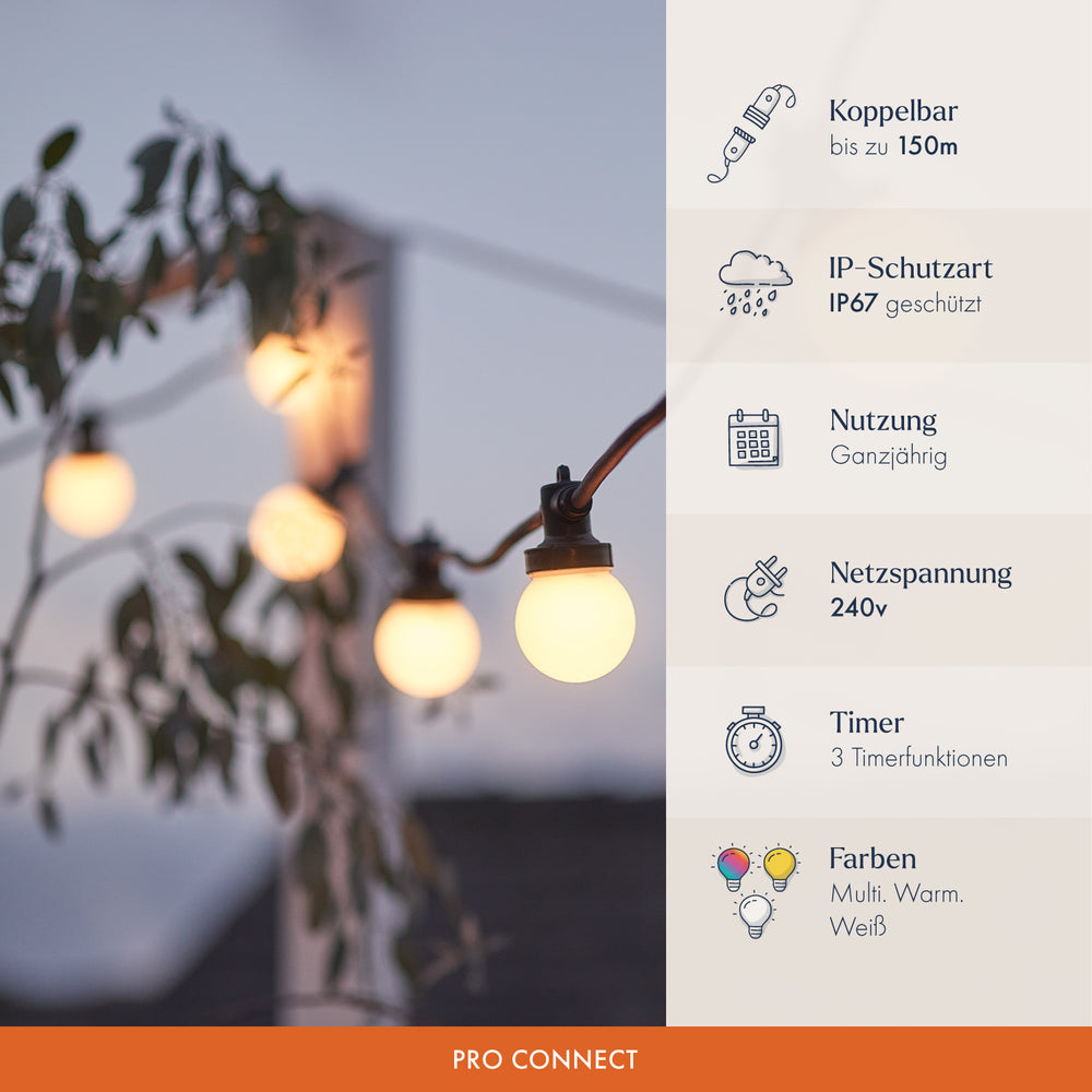 Pro Connect IP67, 5m 10er Party Lichterkette warmweiß koppelbar schwarzes Kabel