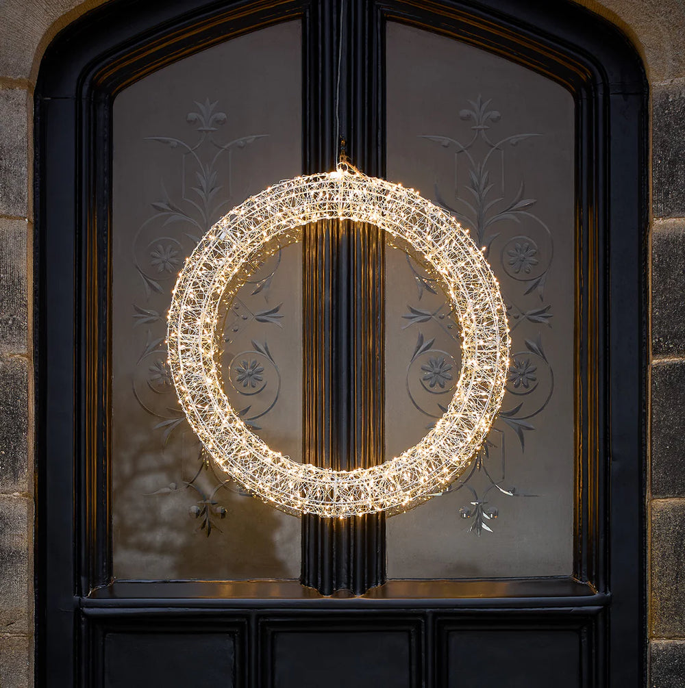 3D LED-Weihnachtskranz mit 720 LEDs in Silber 58 cm Durchmesser