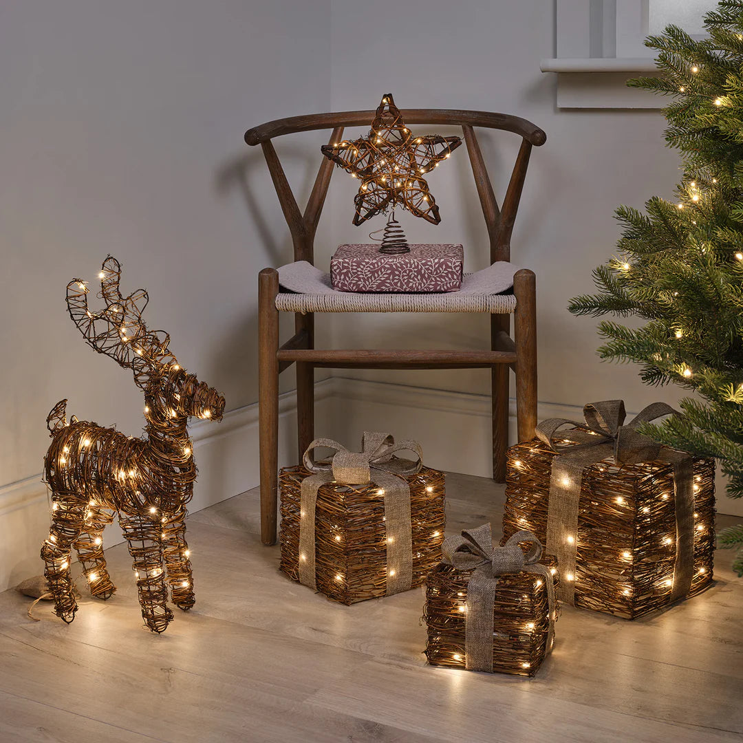 3er Set Mikro-LED-Rattan-Weihnachtsdeko Weihnachtsgeschenke