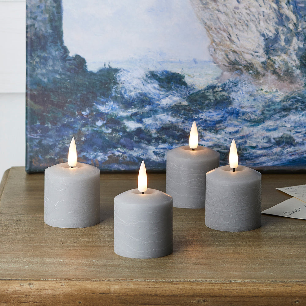 4er Set TruGlow® LED Votivkerzen Echtwachs grau mit Fernbedienung