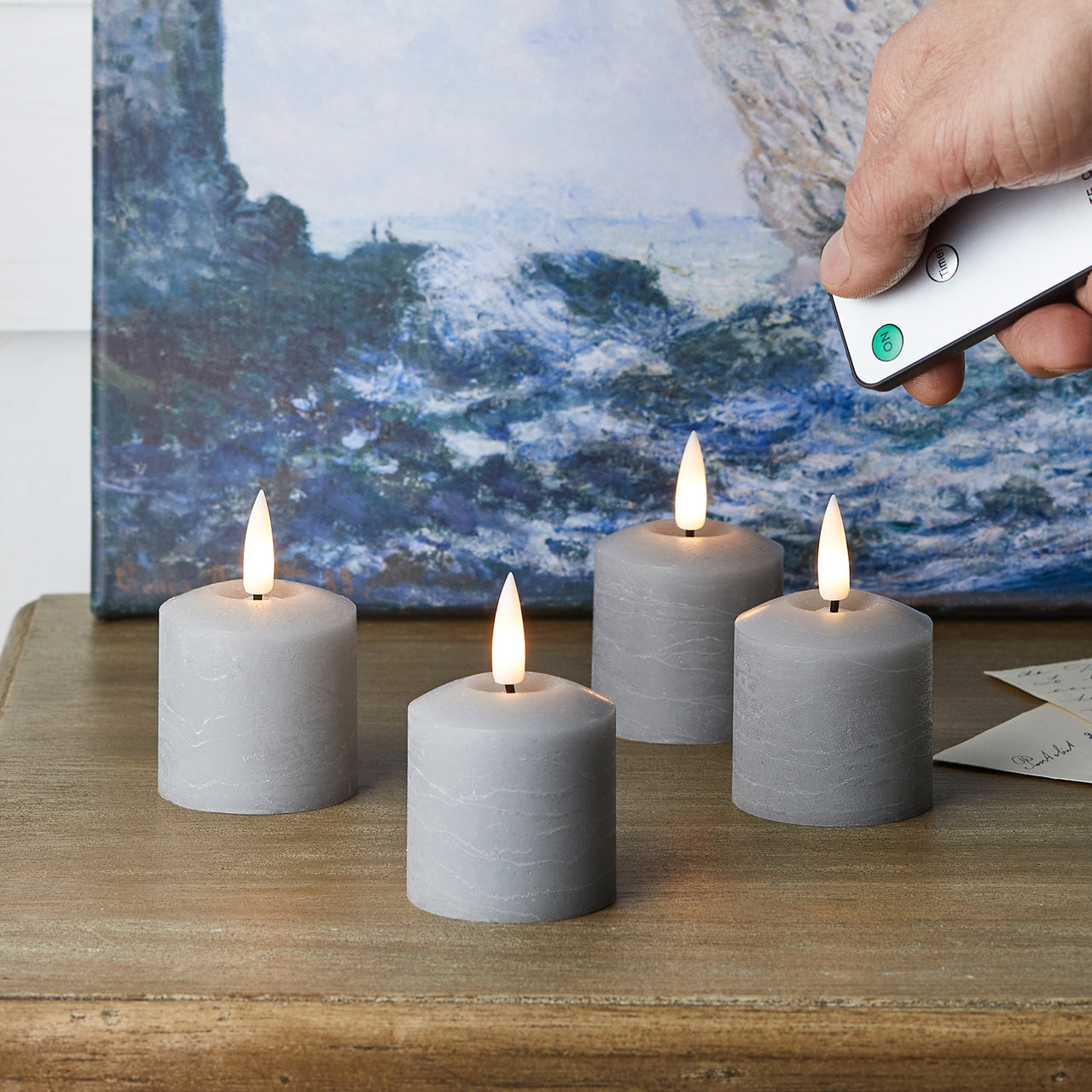 4er Set TruGlow® LED Votivkerzen Echtwachs grau mit Fernbedienung