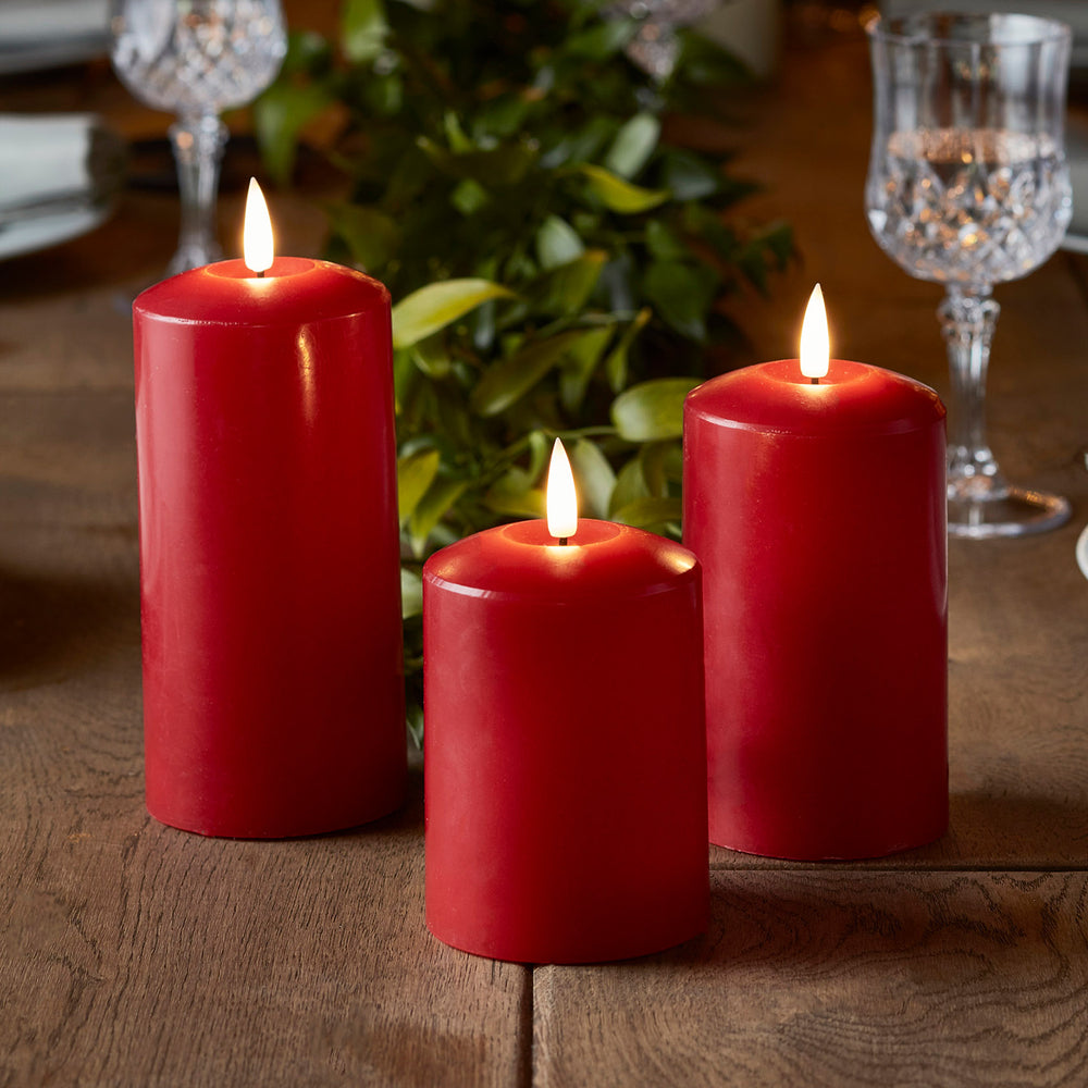 TruGlow® LED Kerzen Echtwachs Trio rot mit Fernbedienung