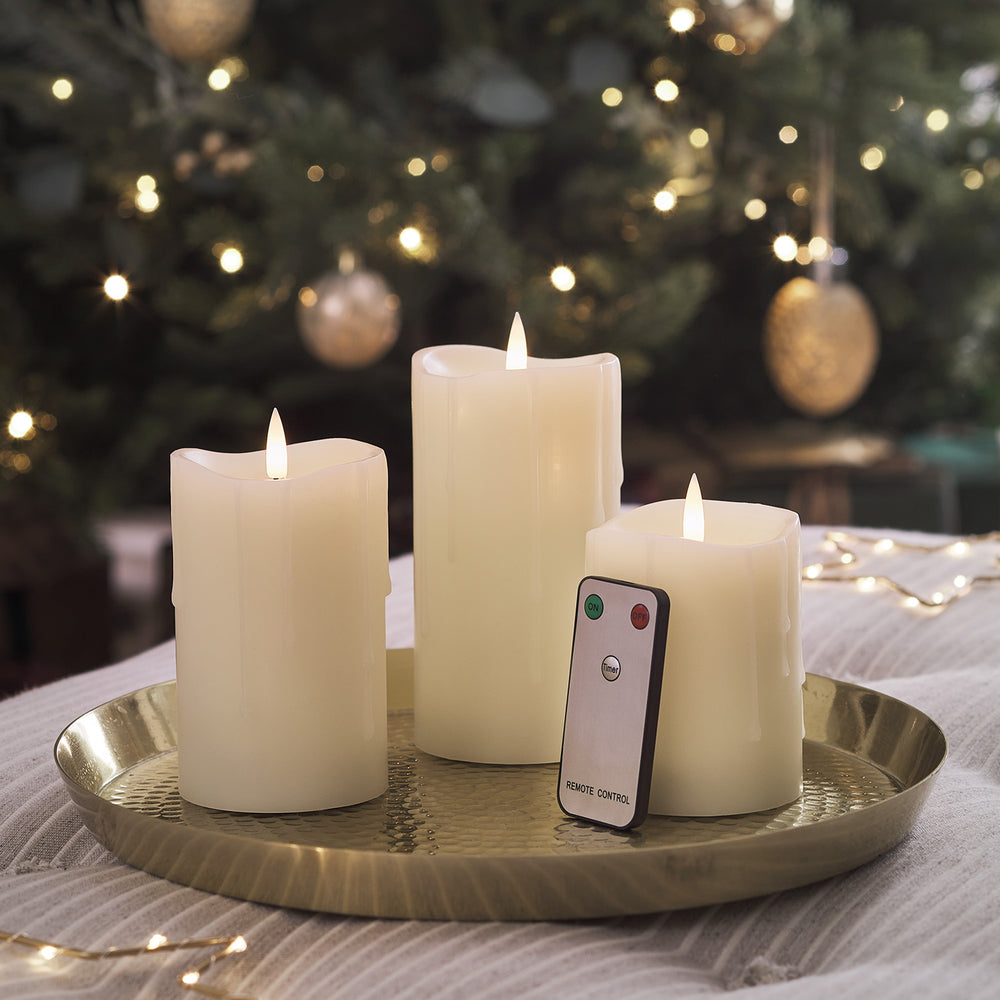 TruGlow® LED Kerzen Echtwachs Trio mit Wachstropfen mit Fernbedienung
