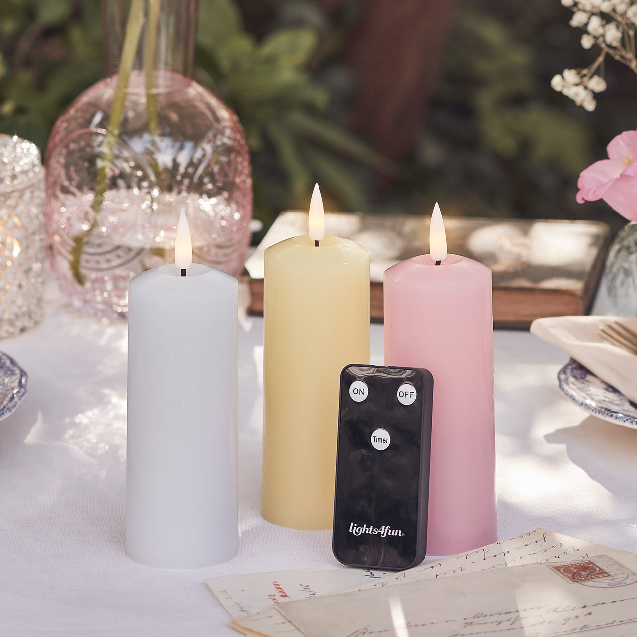 TruGlow® LED Kerzen Trio pastell schmal mit Fernbedienung