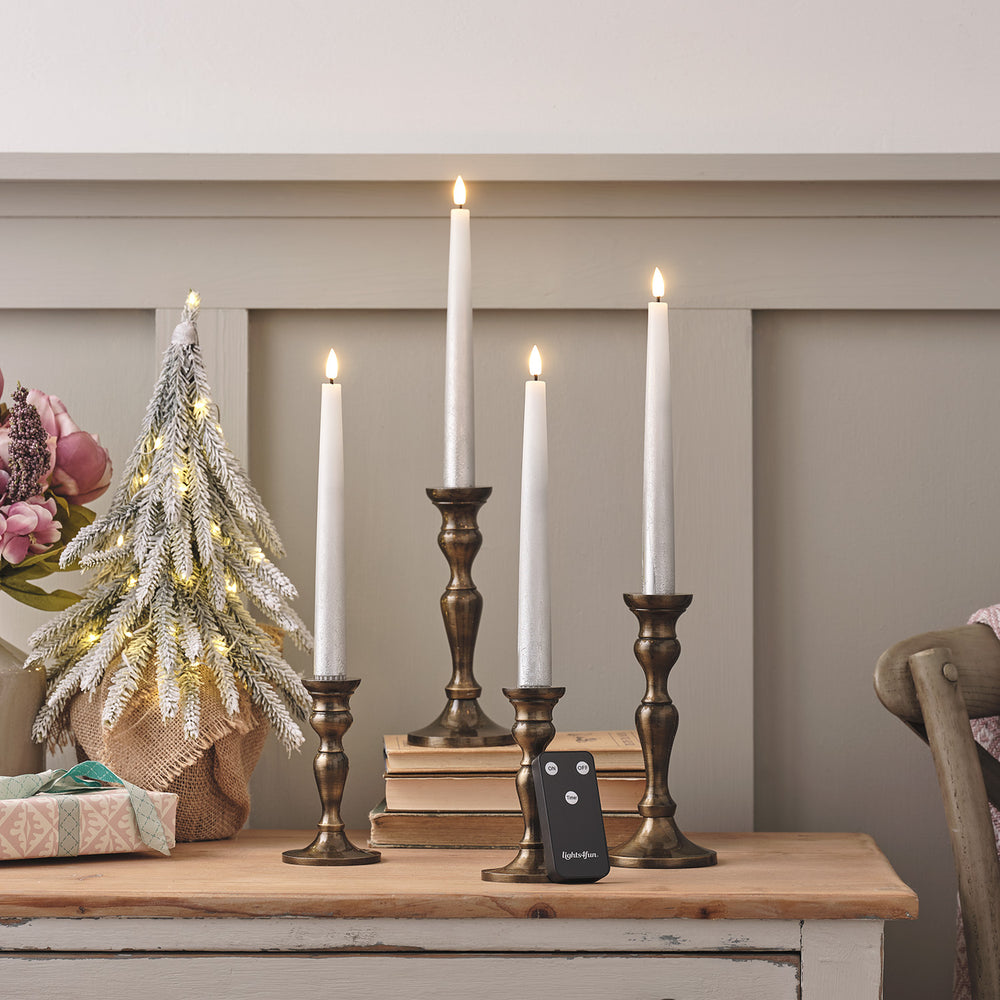 4er Set TruGlow® LED Stabkerzen Echtwach silber ombré