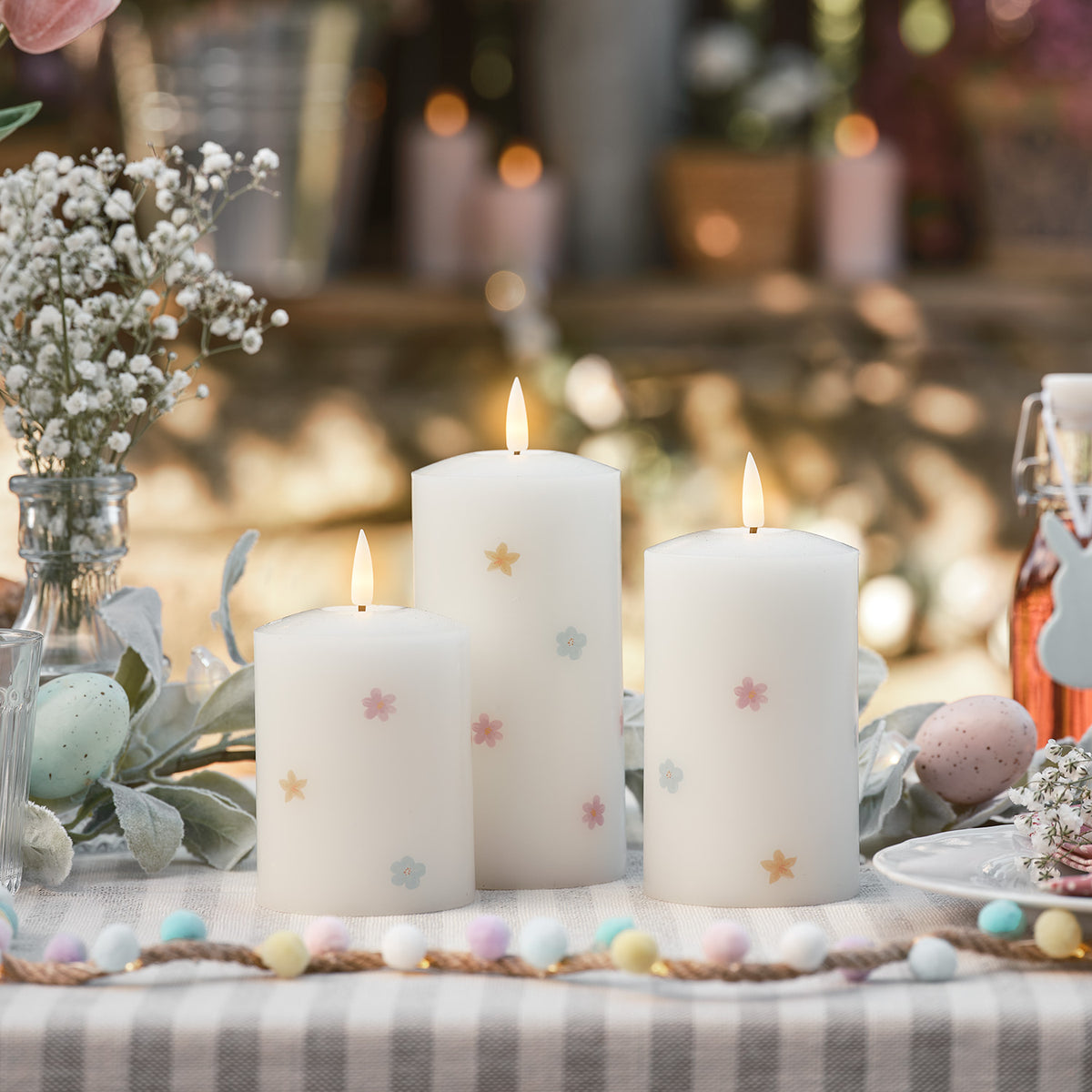 3er Set TruGlow® LED-Kerzen mit Blumen aus Echtwachs