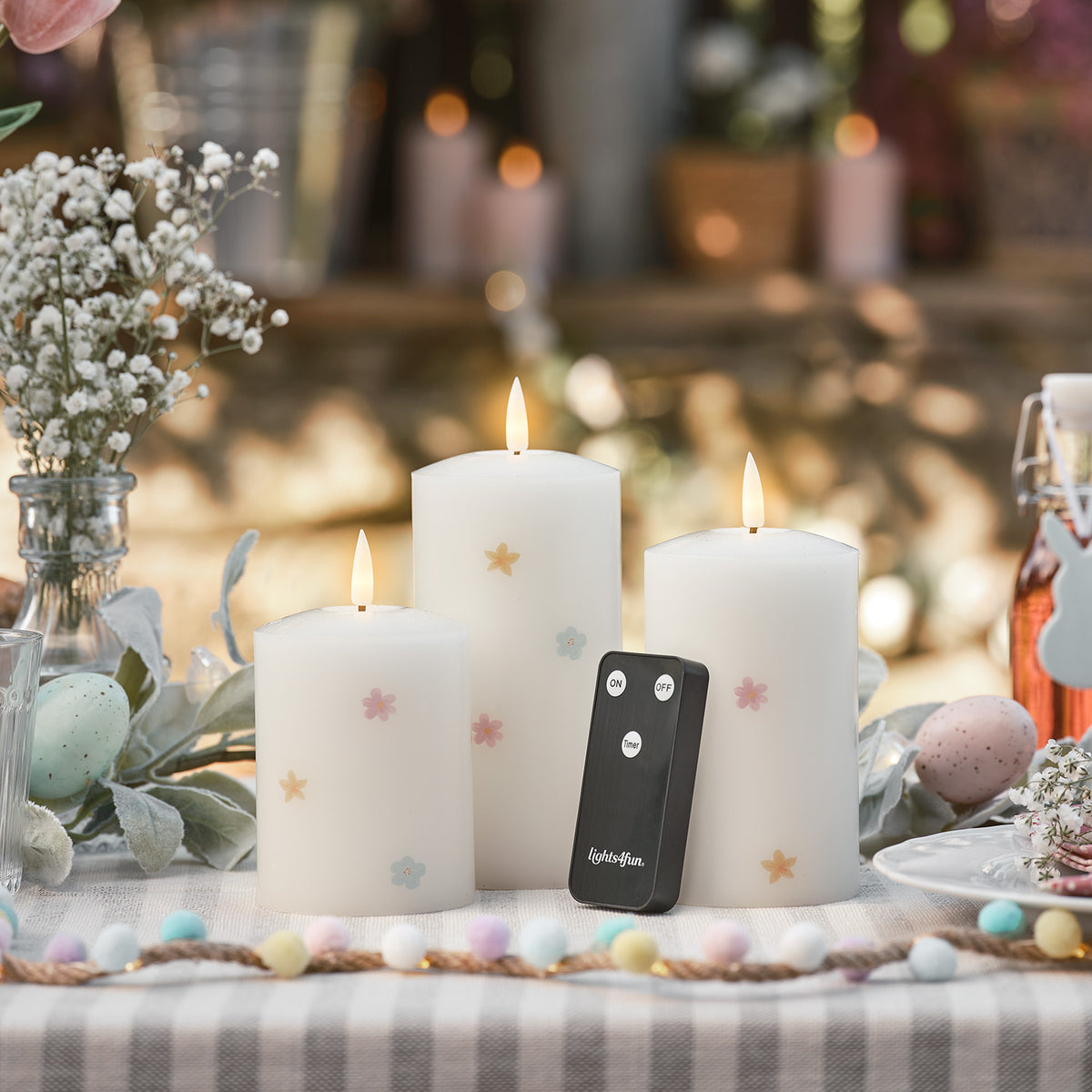 3er Set TruGlow® LED-Kerzen mit Blumen aus Echtwachs