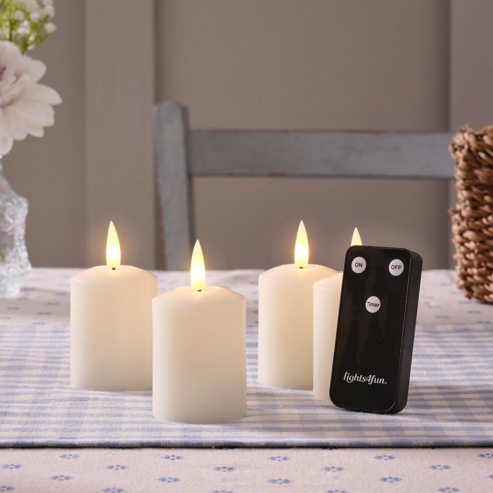 4er Set TruGlow® LED Votivkerzen Echtwachs elfenbeinfarben wiederaufladbar mit Fernbedienung