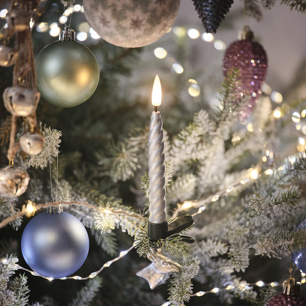 10er Set TruGlow Weihnachtsbaumkerzen Silber