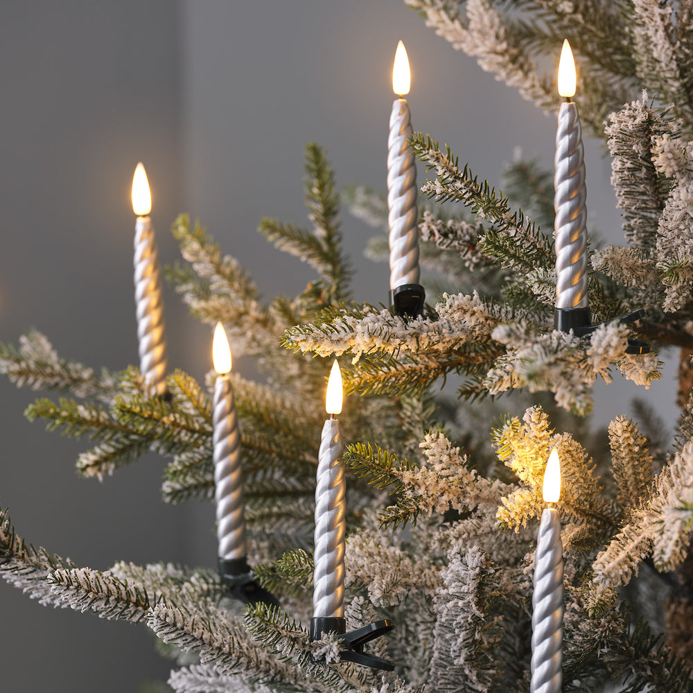 10er Set TruGlow Weihnachtsbaumkerzen Silber