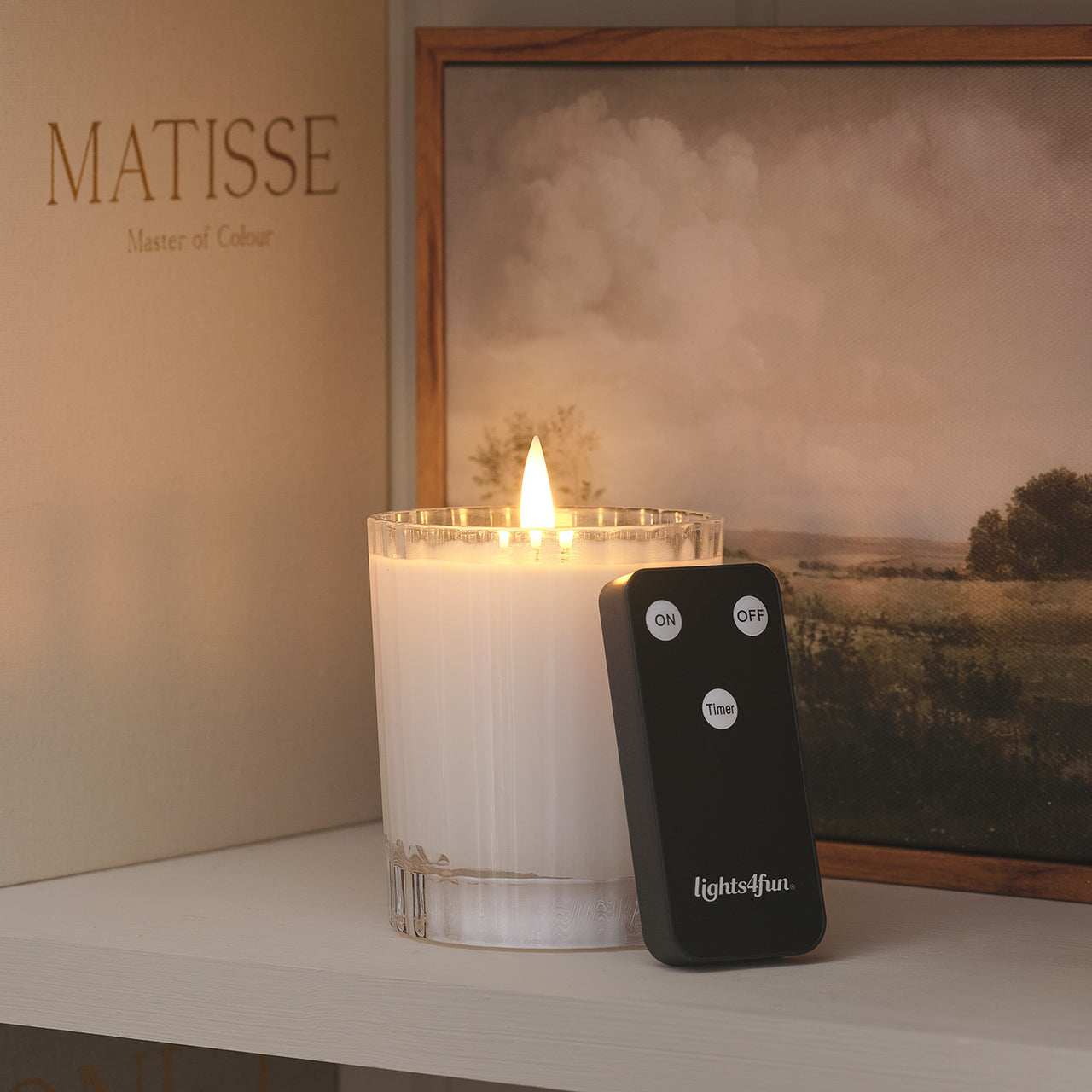 2er Set TruGlow® LED-Kerzen im geriffelten Glas mit Fernbedienung in Weiß