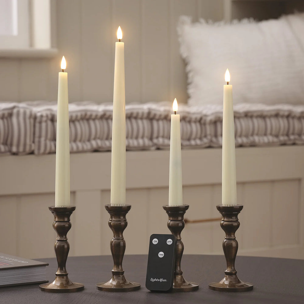 4er Set TruGlow® LED‑Stabkerzen in Elfenbein mit Fernbedienung