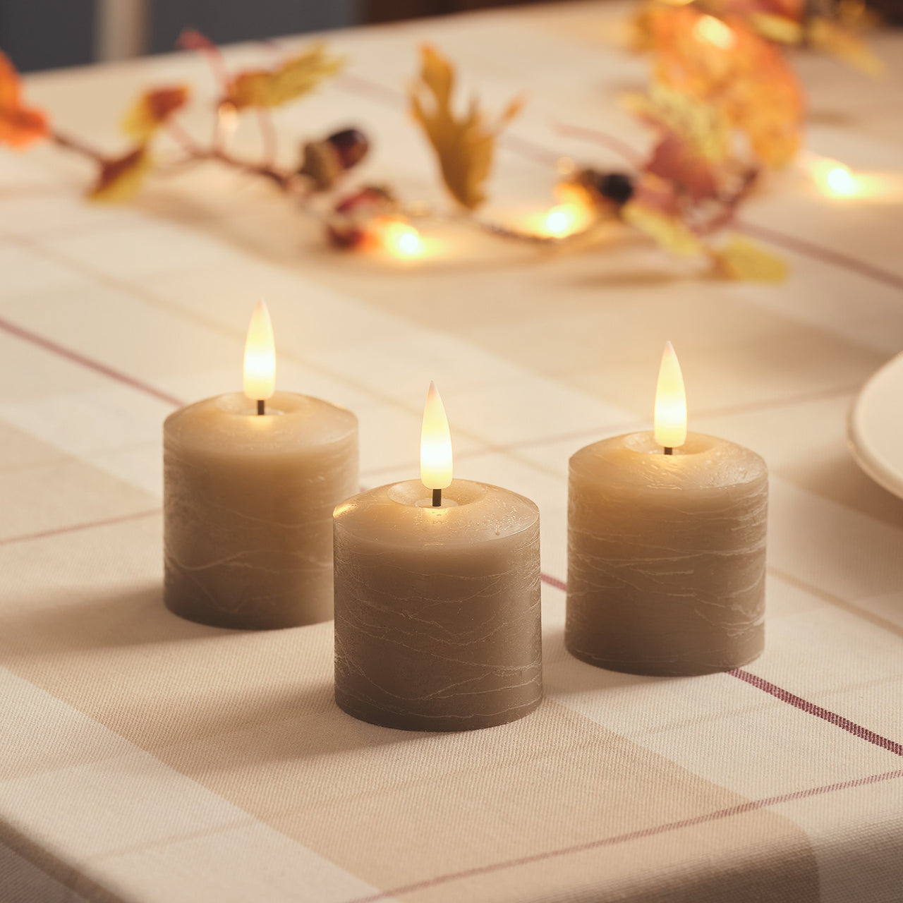 3er Set TruGlow® LED-Votivkerzen mit Fernbedienung & 6-Stunden-Timer in Taupefarben