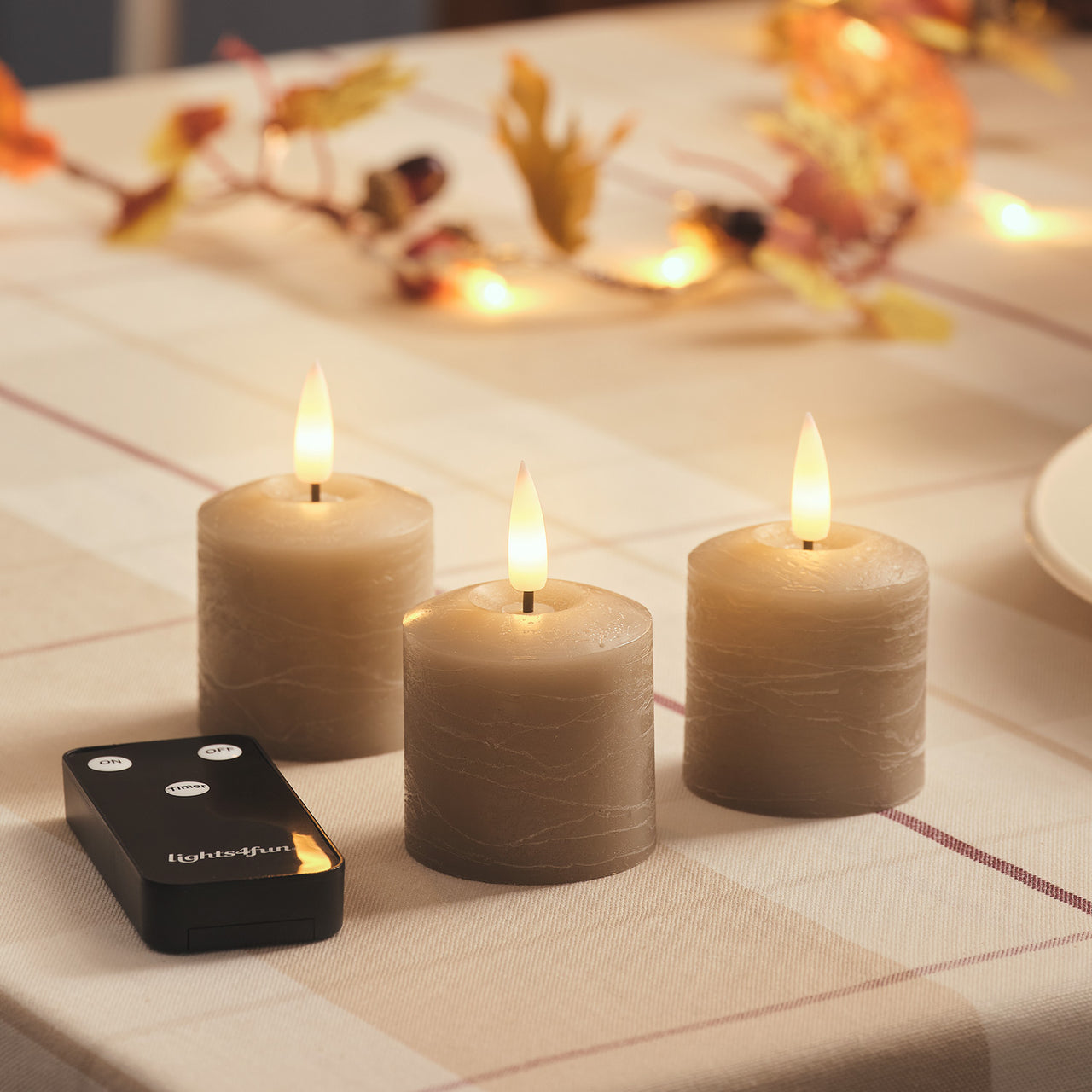 3er Set TruGlow® LED-Votivkerzen mit Fernbedienung & 6-Stunden-Timer in Taupefarben