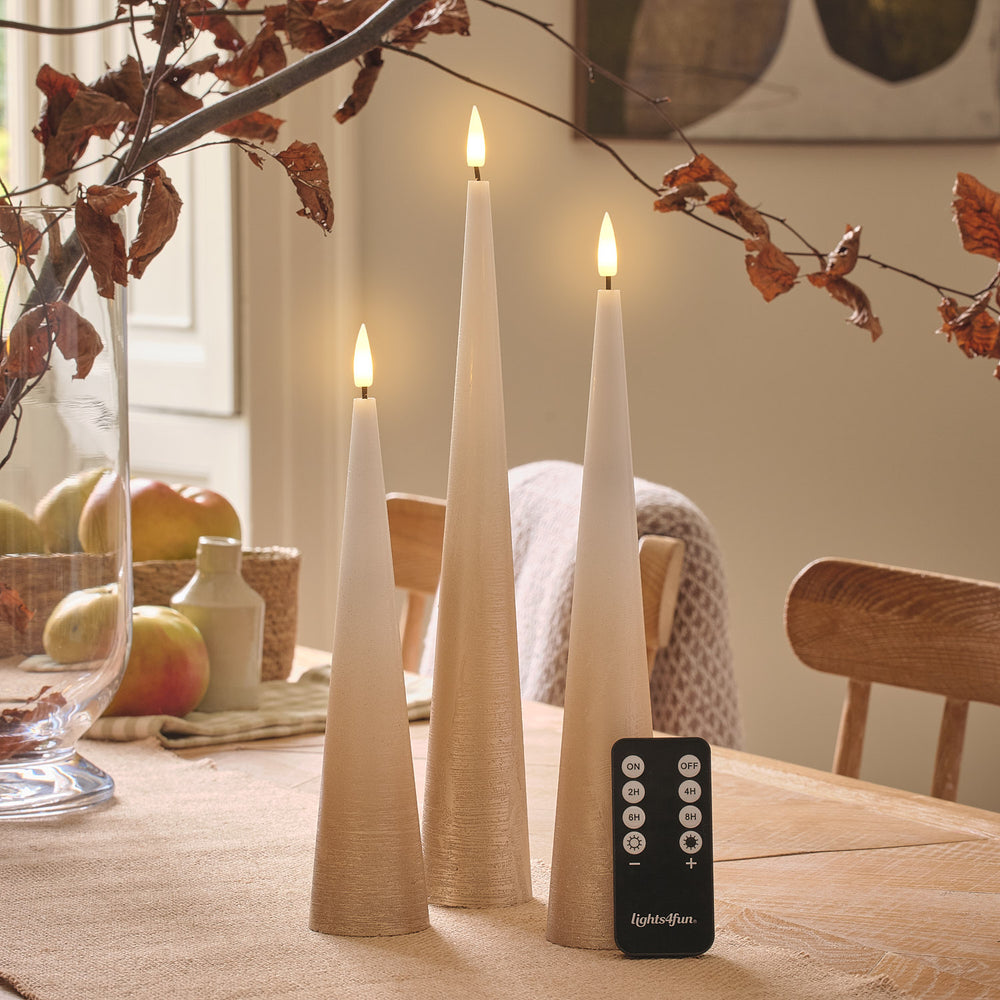 Forever Speed 5er Set LED Kerzen Lichterkette – Mit Fernbedienung, Timer, Dimmbar, Acryl, Flammenlos – Warmweiß, Höhen 14–20 Cm – Für Deko & Zuhause