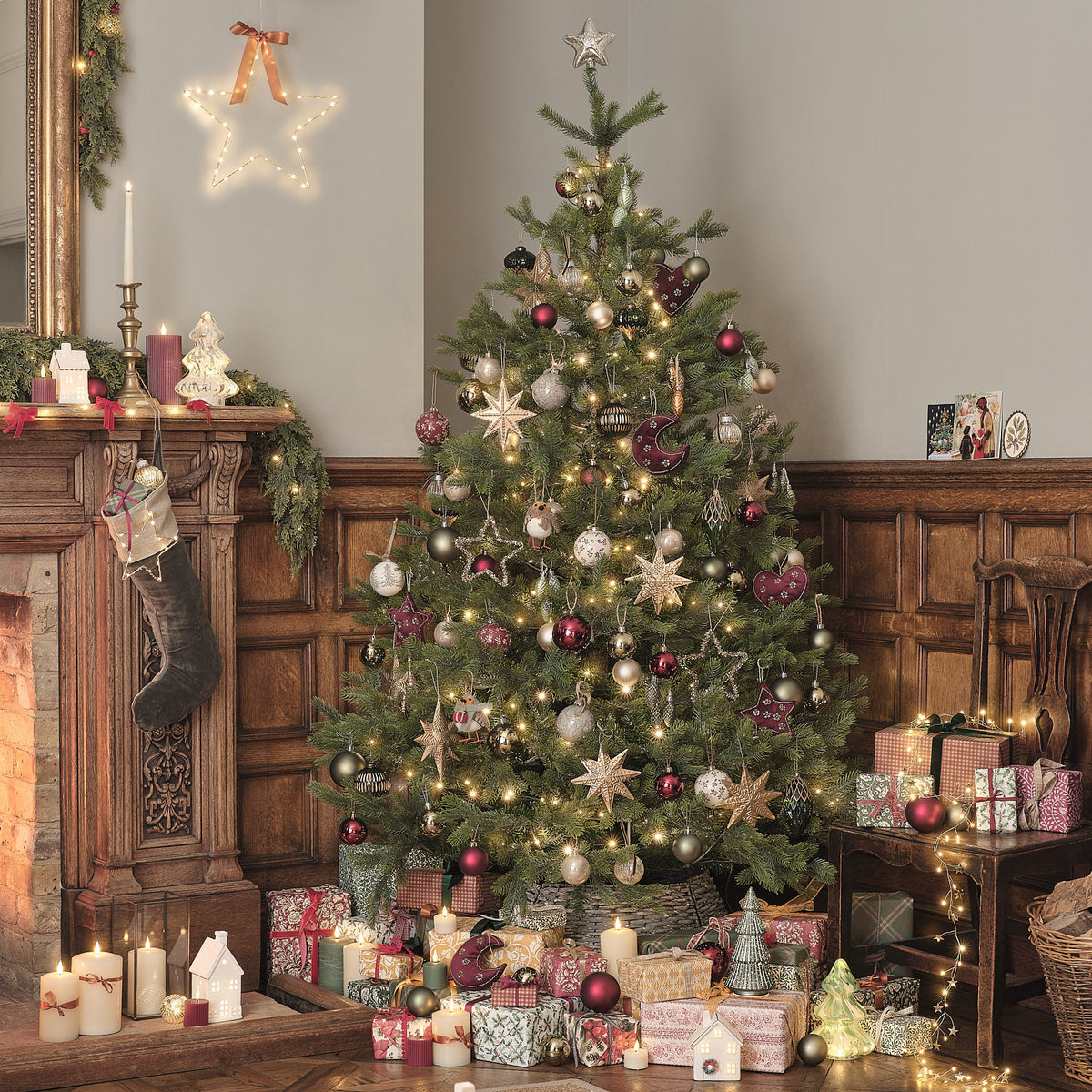 2er Set LED-Weihnachtsdeko aus Glas mit Stern und Baum in Champagner und Weiß