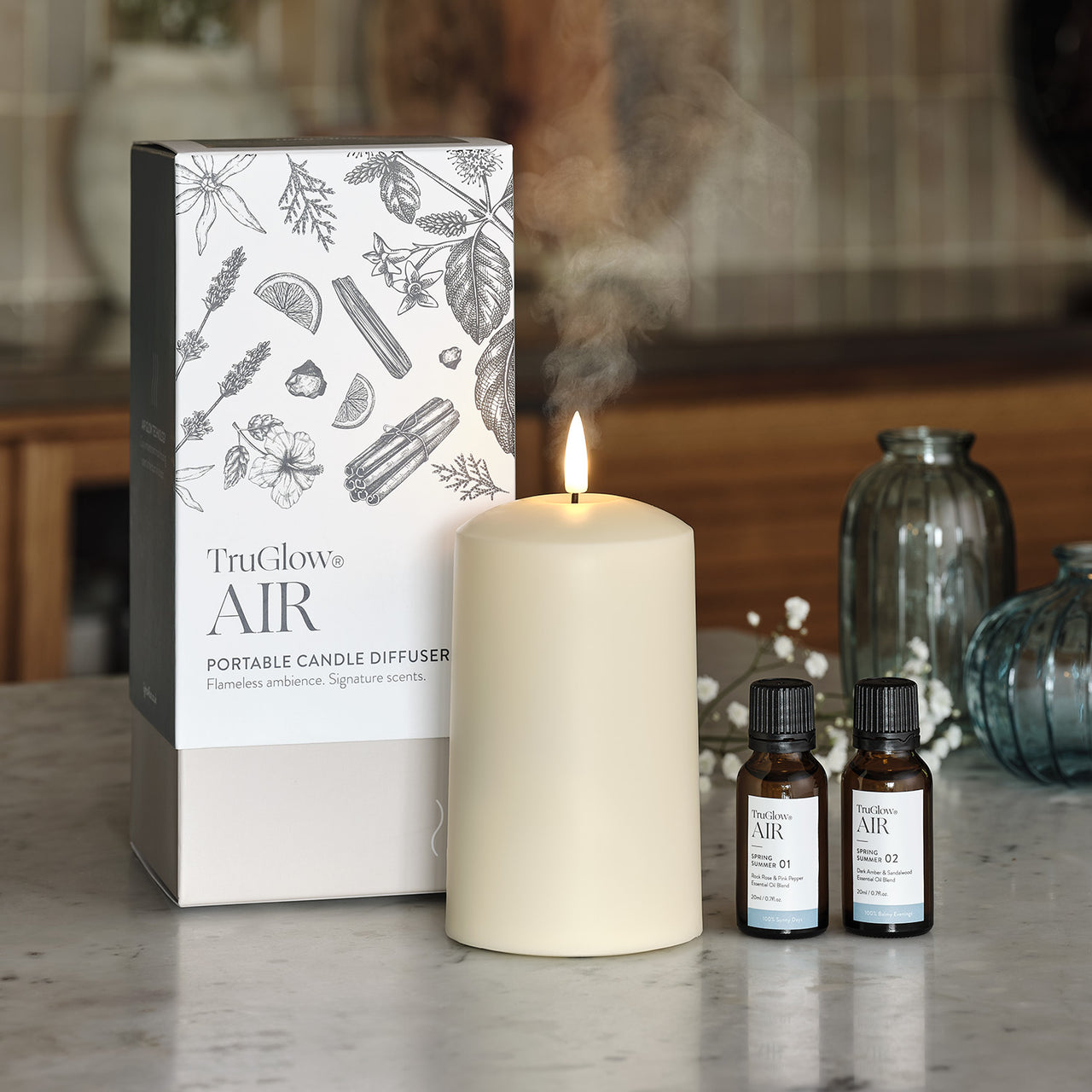 TruGlow AIR® LED Kerze mit Duftdiffusor & Duftöl-Bundle Frühling & Sommer