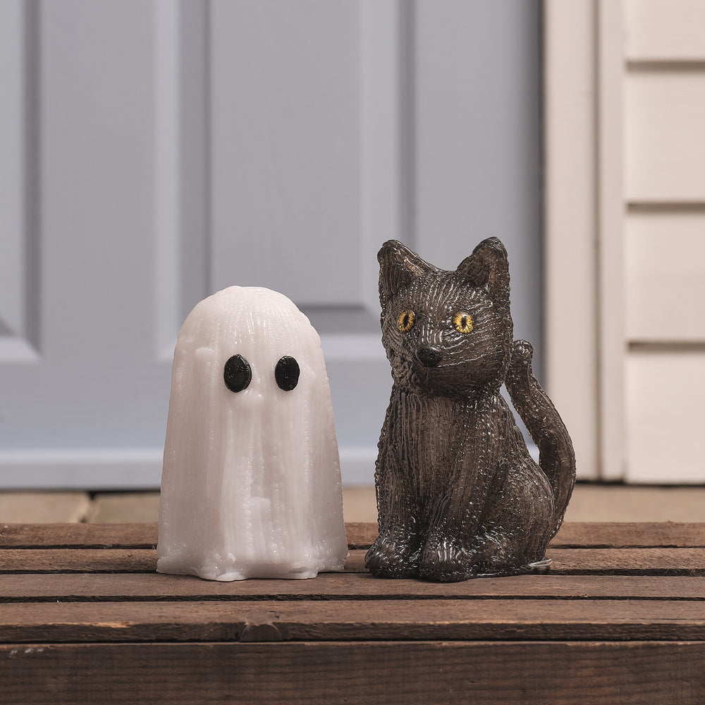 2er Set LED-Halloweenfiguren Mini-Geist & Katze "Jet" unbeleuchtet