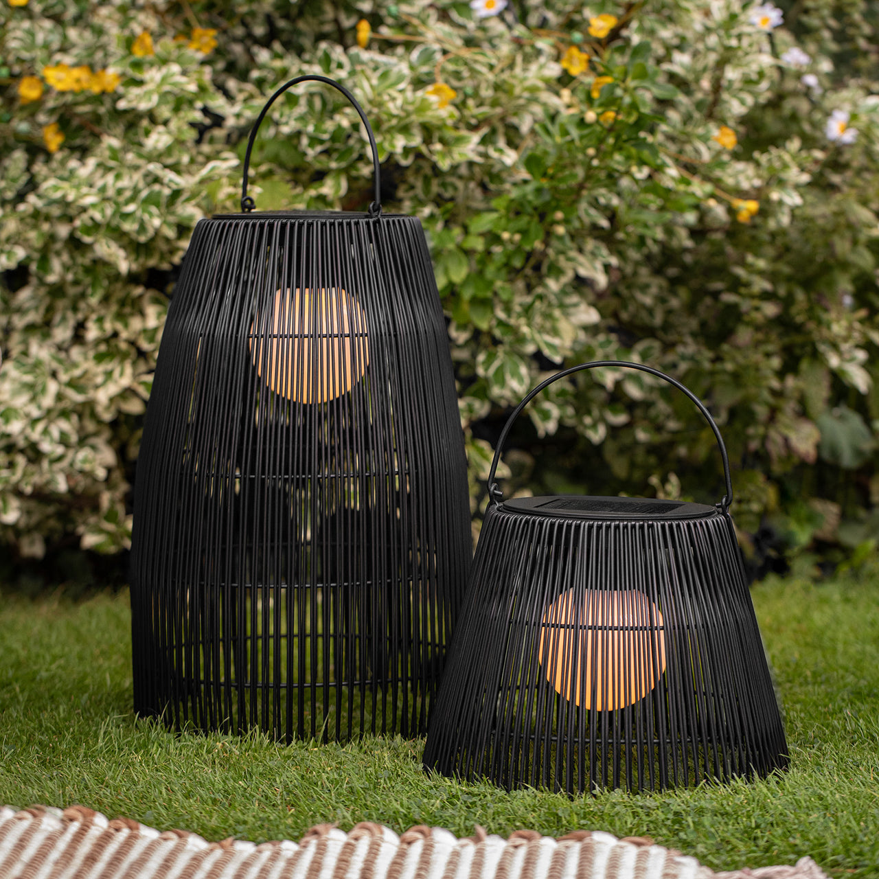 2er Set Camden Solar Laternen Rattan schwarz