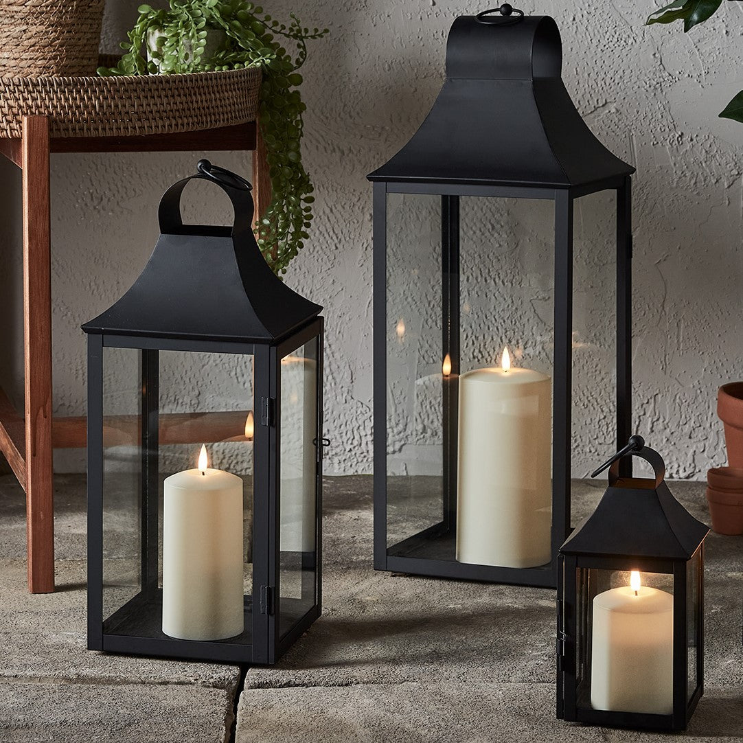 3er Set Albury Gartenlaternen mit TruGlow® Outdoor Kerzen, Mattschwarz
