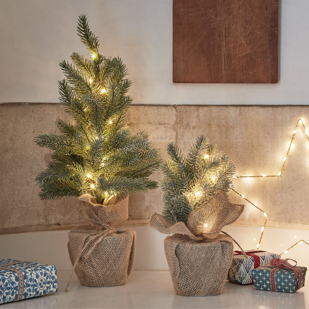 2er Set LED Mini Weihnachtsbäume mit Beleuchtung