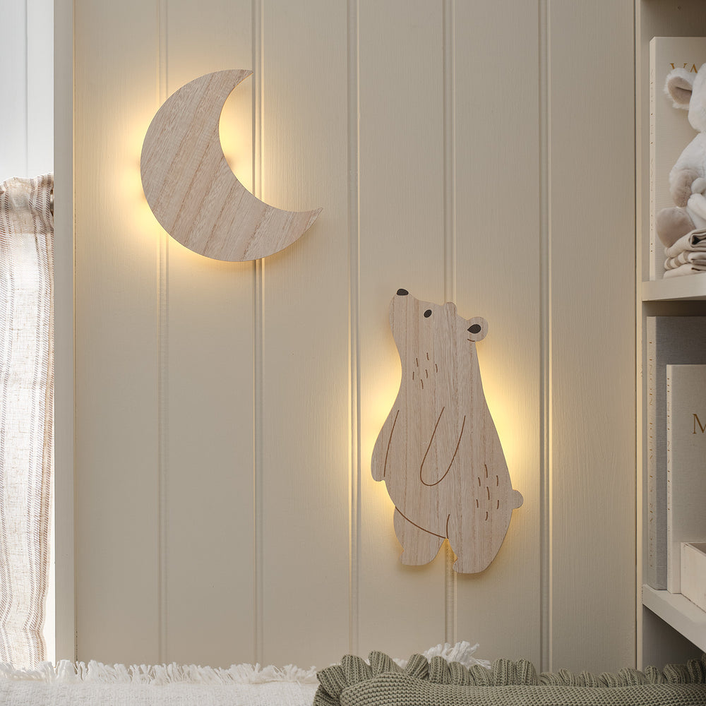 2er Set Wand‑Nachtlichter Kinderzimmer Mond & Bär