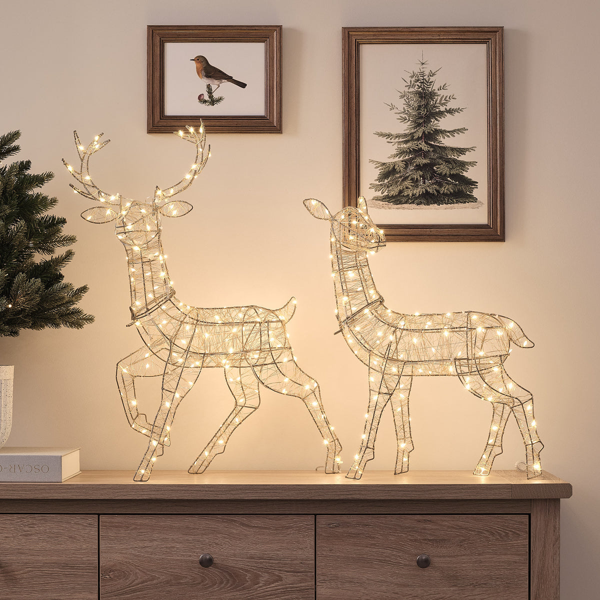2er Set goldene LED-Rentiere Hirsch & Hirschkuh Hutton